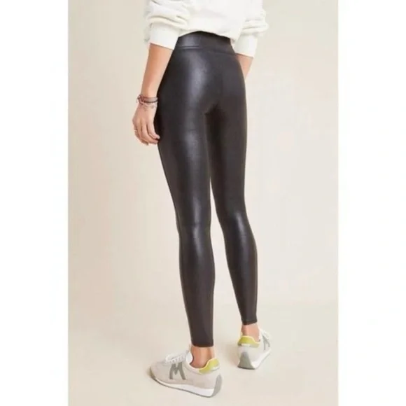 Spanx Faux Leather Leggings Women’s M Black Moto Shiny Textured Skinny 2437 - Picture 2 of 14